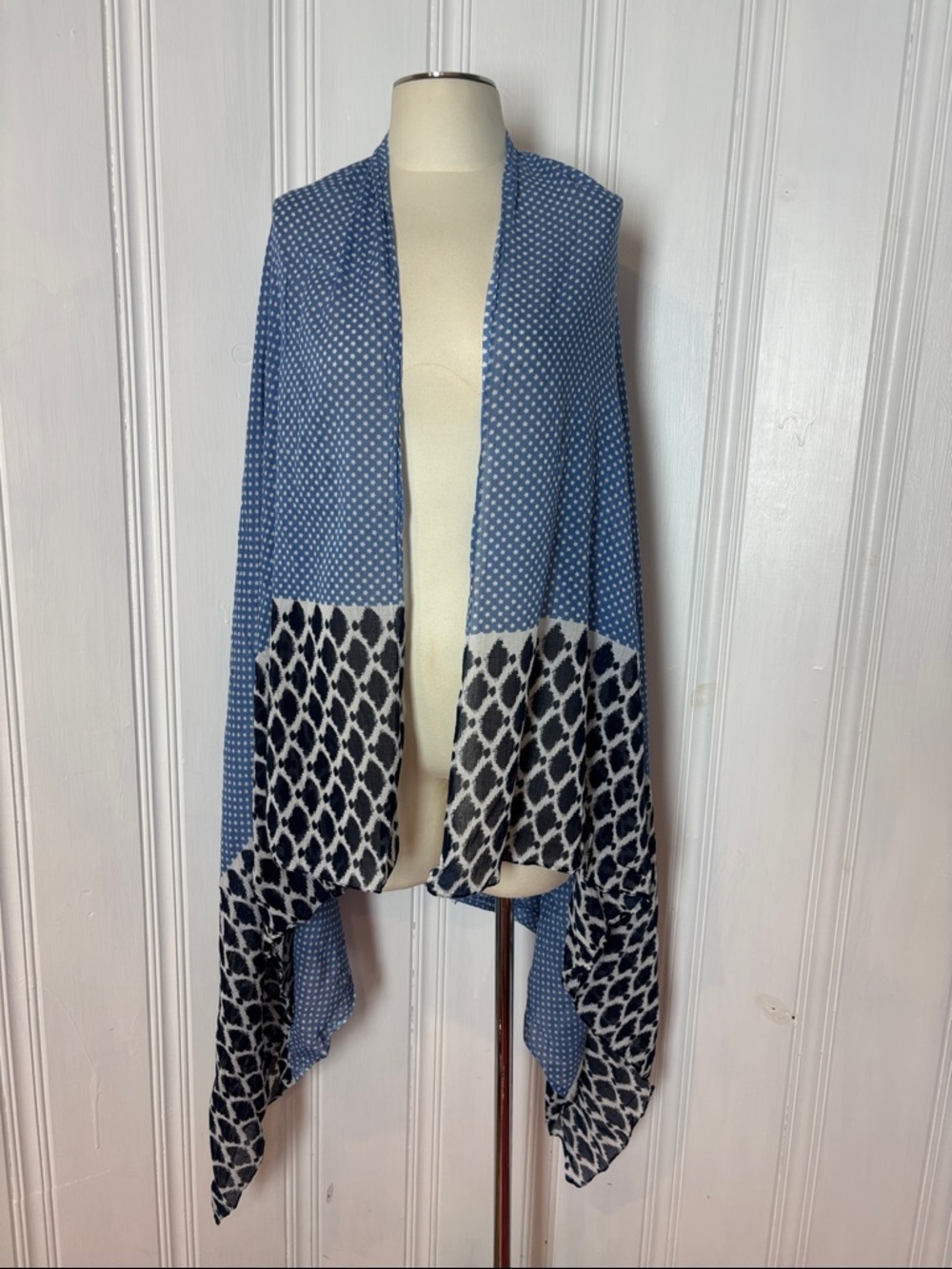 Oversized Blue Cotton Blend Scarf Shawl Sarong | Multi-Way Wrap